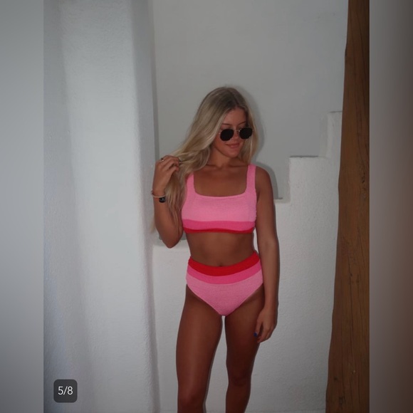 Like new, These three boutique high waist crinkle color block bikini - Picture 4 of 7